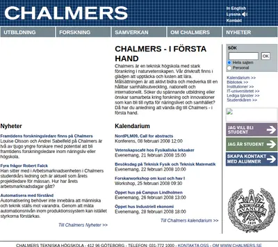 Chalmers Nyhetsbrev startsida 2008