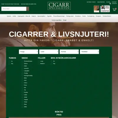 cigarrspecialisten.se startsida 2021
