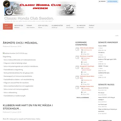 Classic Honda Magazine startsida 2019