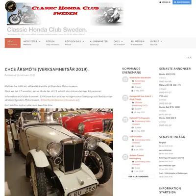 Classic Honda Magazine startsida 2020