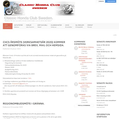 Classic Honda Magazine startsida 2021