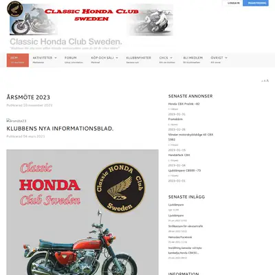 Classic Honda Magazine startsida 2023