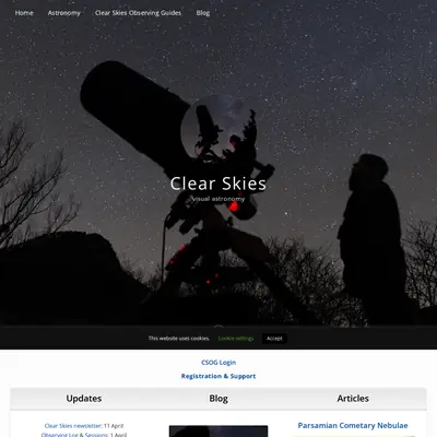 Clear Skies startsida 2025