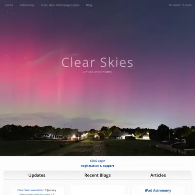 Clear Skies startsida 2026