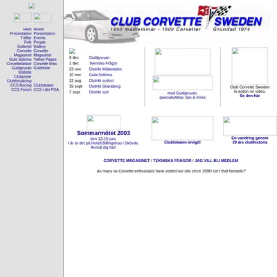 Corvette Magasinet startsida 2003