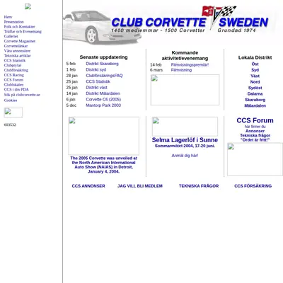 Corvette Magasinet startsida 2004