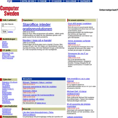 Computer Sweden startsida 1999