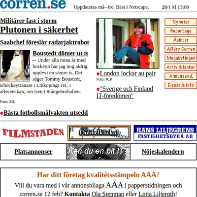 corren.se startsida 1997