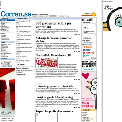 corren.se startsida 2004