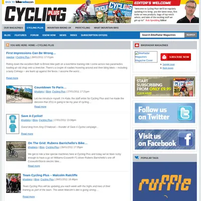 Cycling Plus startsida 2011