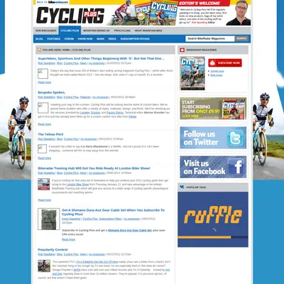 Cycling Plus startsida 2012