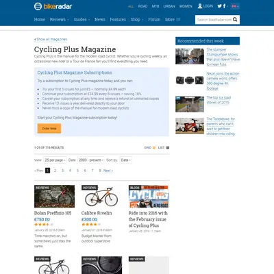 Cycling Plus startsida 2016