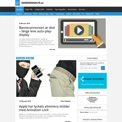 Dagensanalys.se startsida 2015