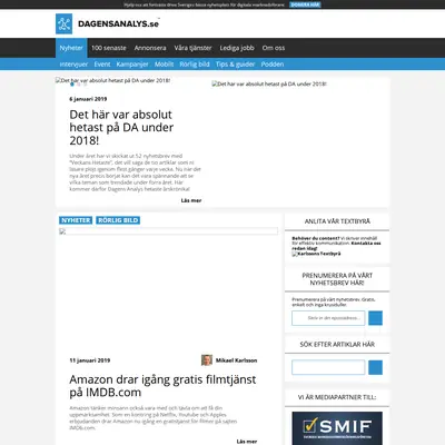 Dagensanalys.se startsida 2019