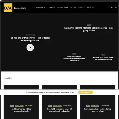 Dagensanalys.se startsida 2020