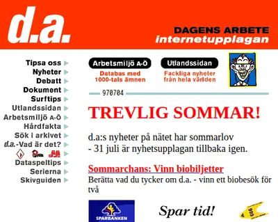 Dagens arbete startsida 1997