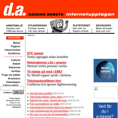 Dagens arbete startsida 2000
