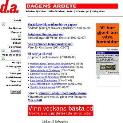 Dagens arbete startsida 2001