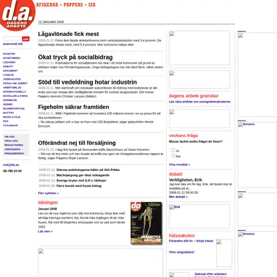 Dagens arbete startsida 2008