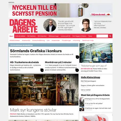 Dagens arbete startsida 2016