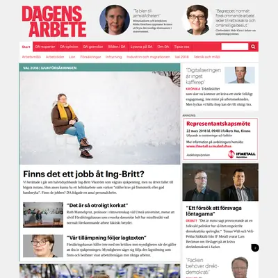 Dagens arbete startsida 2018