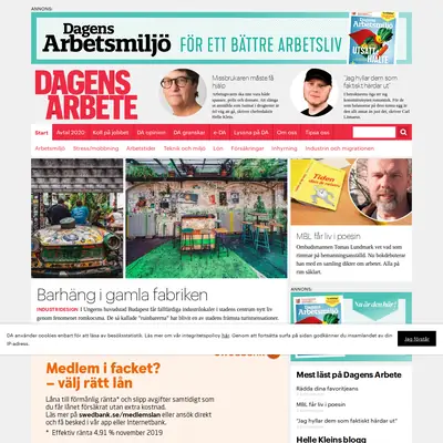 Dagens arbete startsida 2020