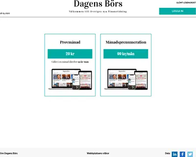 dagensbors.se startsida 2020