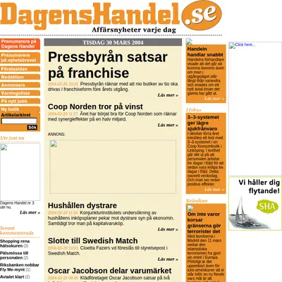 Dagens Handel startsida 2004