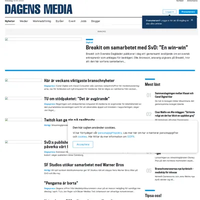 dagensmedia.se startsida 2020