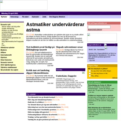 Dagens Medicin Premium startsida 2001