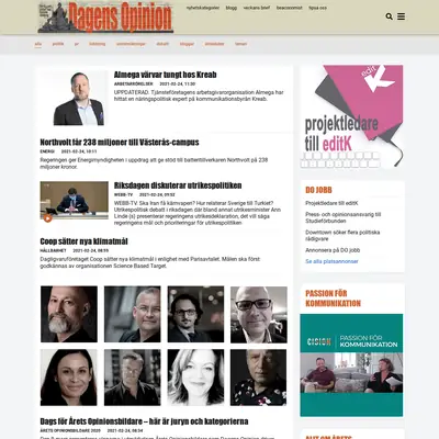 Dagensopinion.se startsida 2021