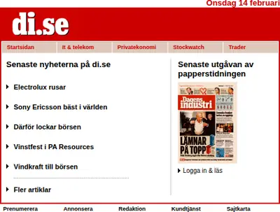 Di TV startsida 2007