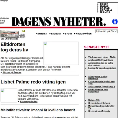 Dagens Nyheter startsida 1998