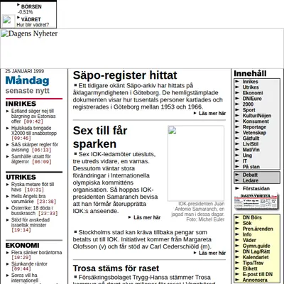 Dagens Nyheter startsida 1999