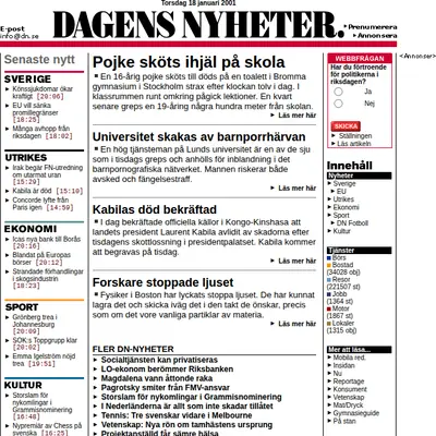 Dagens Nyheter startsida 2001