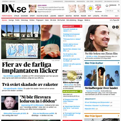 Dagens Nyheter startsida 2012