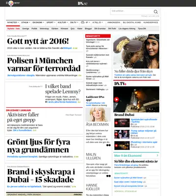 Dagens Nyheter startsida 2016