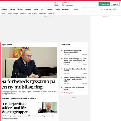 Dagens Nyheter startsida 2023