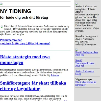 www.driva-eget.se startsida 2008