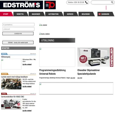 Edströms, edstroms.com startsida 2018