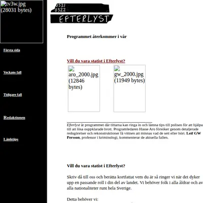 Efterlyst startsida 2001