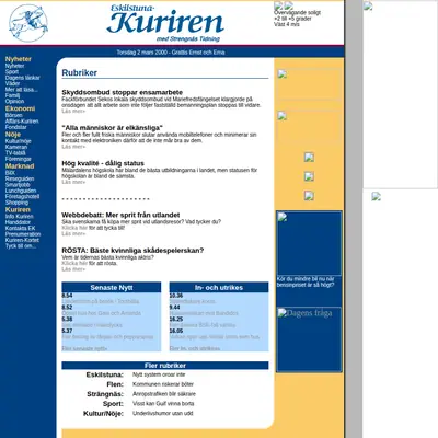 Eskilstuna-Kuriren med Strengnäs Tidning startsida 2000