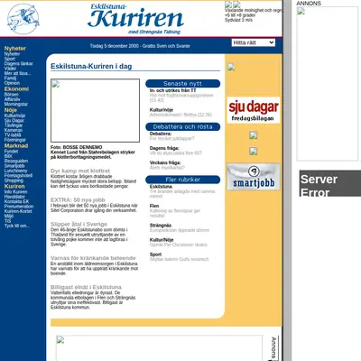 Eskilstuna-Kuriren med Strengnäs Tidning startsida 2001