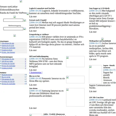 Rateko Tidning för ElektronikBranschen startsida 2006