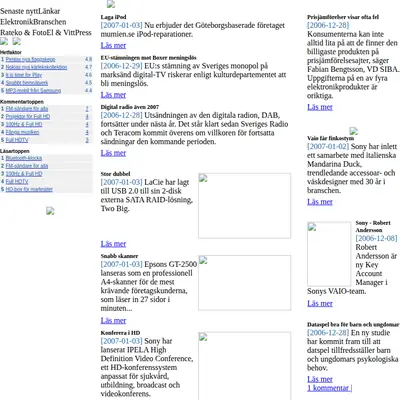 Rateko Tidning för ElektronikBranschen startsida 2007