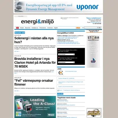 VVS-tidningen Energi & Miljö startsida 2010