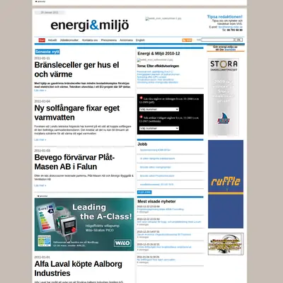 VVS-tidningen Energi & Miljö startsida 2011