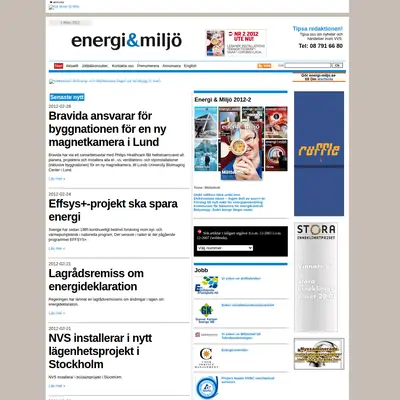 VVS-tidningen Energi & Miljö startsida 2012