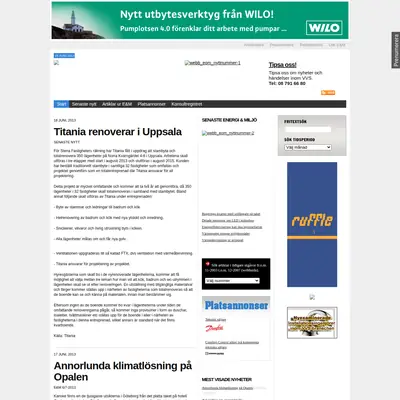 VVS-tidningen Energi & Miljö startsida 2013