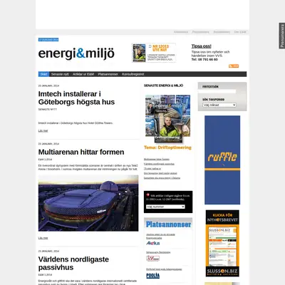 VVS-tidningen Energi & Miljö startsida 2014